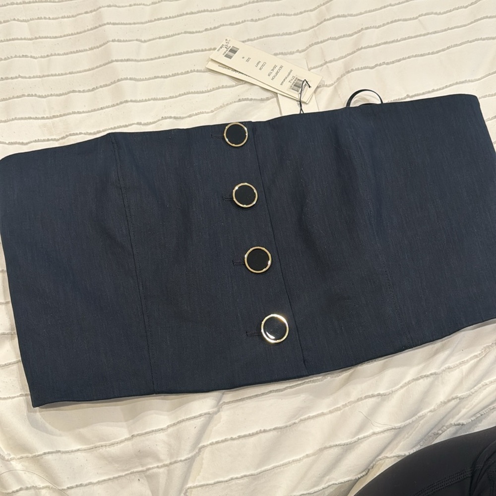 Veronica Beard Ziene Strapless Button Top in Navy *NWT* - Picture 5 of 8